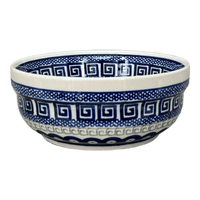 A picture of a Polish Pottery Zaklady 6" Round Magnolia Bowl (Grecian Dot) | Y833A-D923 as shown at PolishPotteryOutlet.com/products/6-25-round-magnolia-bowl-geometric-peacock-y833a-d923