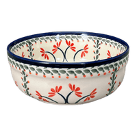 A picture of a Polish Pottery Zaklady 7.25" Magnolia Bowl (Scarlet Stitch) | Y834A-A1158A as shown at PolishPotteryOutlet.com/products/7-25-magnolia-bowl-scarlet-stich-y834a-a1158a