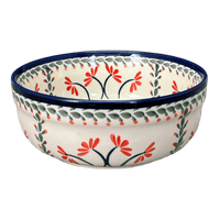 A picture of a Polish Pottery Bowl, Round, Magnolia, 7.25" in "Scarlet Stitch" by Zaklady | Y834A-A1158A as shown at PolishPotteryOutlet.com/products/7-25-magnolia-bowl-scarlet-stich-y834a-a1158a