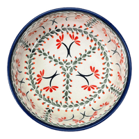 A picture of a Polish Pottery Zaklady 7.25" Magnolia Bowl (Scarlet Stitch) | Y834A-A1158A as shown at PolishPotteryOutlet.com/products/7-25-magnolia-bowl-scarlet-stich-y834a-a1158a