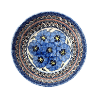 A picture of a Polish Pottery Zaklady 7.25" Magnolia Bowl (Bloomin' Sky) | Y834A-ART148 as shown at PolishPotteryOutlet.com/products/7-25-magnolia-bowl-blue-bouquet-in-mosaic-y834a-art148