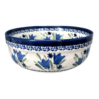 A picture of a Polish Pottery Bowl, Round, Magnolia, 7.25" in "Blue Tulips" by Zaklady | Y834A-ART160 as shown at PolishPotteryOutlet.com/products/7-25-magnolia-bowl-blue-tulips-y834a-art160