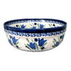 Polish Pottery Zaklady 7.25" Magnolia Bowl (Blue Tulips) | Y834A-ART160 at PolishPotteryOutlet.com