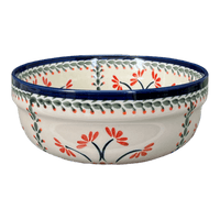 A picture of a Polish Pottery Zaklady 8" Magnolia Bowl (Scarlet Stitch) | Y835A-A1158A as shown at PolishPotteryOutlet.com/products/8-magnolia-bowl-scarlet-stitch-y835a-a1158a