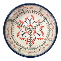 A picture of a Polish Pottery Zaklady 8" Magnolia Bowl (Scarlet Stitch) | Y835A-A1158A as shown at PolishPotteryOutlet.com/products/8-magnolia-bowl-scarlet-stitch-y835a-a1158a