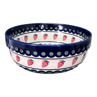 A picture of a Polish Pottery Bowl, Round, Magnolia, 8" in "Strawberry Dot" by Zaklady | Y835A-A310A as shown at PolishPotteryOutlet.com/products/8-magnolia-bowl-strawberry-peacock-y835a-a310a