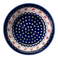 A picture of a Polish Pottery Zaklady 8" Magnolia Bowl (Strawberry Dot) | Y835A-A310A as shown at PolishPotteryOutlet.com/products/8-magnolia-bowl-strawberry-peacock-y835a-a310a