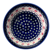 A picture of a Polish Pottery Bowl, Round, Magnolia, 8" in "Strawberry Dot" by Zaklady | Y835A-A310A as shown at PolishPotteryOutlet.com/products/8-magnolia-bowl-strawberry-peacock-y835a-a310a