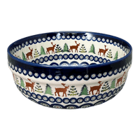 A picture of a Polish Pottery Zaklady 8" Magnolia Bowl (Evergreen Moose) | Y835A-A992A as shown at PolishPotteryOutlet.com/products/8-magnolia-bowl-reindeer-peacock-y835a-a992a