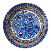 A picture of a Polish Pottery Bowl, Round, Magnolia, 8" in "Bloomin' Sky" by Zaklady | Y835A-ART148 as shown at PolishPotteryOutlet.com/products/8-magnolia-bowl-blue-bouquet-in-mosaic-y835a-art148