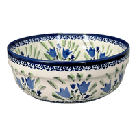 A picture of a Polish Pottery Bowl, Round, Magnolia, 8" in "Blue Tulips" by Zaklady | Y835A-ART160 as shown at PolishPotteryOutlet.com/products/8-magnolia-bowl-blue-tulips-y835a-art160