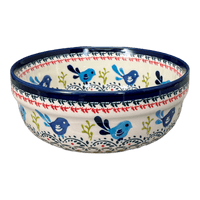 A picture of a Polish Pottery Zaklady 8" Magnolia Bowl (Circling Bluebirds) | Y835A-ART214 as shown at PolishPotteryOutlet.com/products/8-magnolia-bowl-circling-bluebirds-y835a-art214