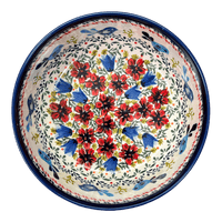 A picture of a Polish Pottery Zaklady 8" Magnolia Bowl (Circling Bluebirds) | Y835A-ART214 as shown at PolishPotteryOutlet.com/products/8-magnolia-bowl-circling-bluebirds-y835a-art214