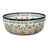 A picture of a Polish Pottery Zaklady 8" Magnolia Bowl (Floral Swallows) | Y835A-DU182 as shown at PolishPotteryOutlet.com/products/8-round-magnolia-bowl-du182-y835a-du182