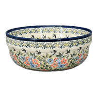 A picture of a Polish Pottery Bowl, Round, Magnolia, 8" in "Floral Swallows" by Zaklady | Y835A-DU182 as shown at PolishPotteryOutlet.com/products/8-round-magnolia-bowl-du182-y835a-du182