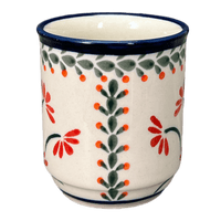 A picture of a Polish Pottery Zaklady 8 oz. Traditional Mug (Scarlet Stitch) | Y903-A1158A as shown at PolishPotteryOutlet.com/products/zaklady-traditional-mug-scarlet-stich-y903-a1158a