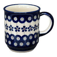 A picture of a Polish Pottery Zaklady 8 oz. Traditional Mug (Petite Floral Peacock) | Y903-A166A as shown at PolishPotteryOutlet.com/products/8-oz-traditional-mug-floral-peacock-y903-a166a