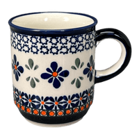 A picture of a Polish Pottery Zaklady 8 oz. Traditional Mug (Blue Mosaic Flower) | Y903-A221A as shown at PolishPotteryOutlet.com/products/zaklady-traditional-mug-blue-mosaic-flower-y903-a221a