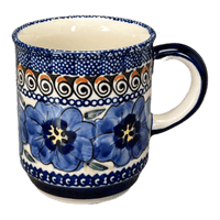A picture of a Polish Pottery Zaklady 8 oz. Traditional Mug (Bloomin' Sky) | Y903-ART148 as shown at PolishPotteryOutlet.com/products/zaklady-traditional-mug-blue-bouquet-in-mosaic-y903-art148