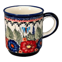 A picture of a Polish Pottery Zaklady 8 oz. Traditional Mug (Butterfly Bouquet) | Y903-ART149 as shown at PolishPotteryOutlet.com/products/zaklady-traditional-mug-butterfly-bouquet-y903-art149