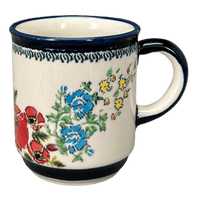 A picture of a Polish Pottery Zaklady 8 oz. Traditional Mug (Floral Crescent) | Y903-ART237 as shown at PolishPotteryOutlet.com/products/zaklady-traditional-mug-fields-of-flowers-y903-art237