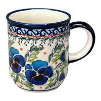 A picture of a Polish Pottery Zaklady 8 oz. Traditional Mug (Pansies in Bloom) | Y903-ART277 as shown at PolishPotteryOutlet.com/products/zaklady-traditional-mug-pansies-in-bloom-y903-art277