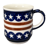 A picture of a Polish Pottery Zaklady 8 oz. Traditional Mug (Stars & Stripes) | Y903-D81 as shown at PolishPotteryOutlet.com/products/zaklady-traditional-mug-stars-stripes-y903-d81