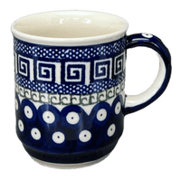 A picture of a Polish Pottery Zaklady 8 oz. Traditional Mug (Grecian Dot) | Y903-D923 as shown at PolishPotteryOutlet.com/products/8-oz-traditional-mug-geometric-peacock-y903-d923