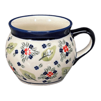 A picture of a Polish Pottery Zaklady 16 oz. Large Belly Mug (Mountain Flower) | Y910-A1109A as shown at PolishPotteryOutlet.com/products/zaklady-16-oz-belly-mug-mistletoe-y910-a1109a