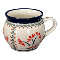 A picture of a Polish Pottery Zaklady 16 oz. Large Belly Mug (Scarlet Stitch) | Y910-A1158A as shown at PolishPotteryOutlet.com/products/zaklady-16-oz-belly-mug-scarlet-stitch-y910-a1158a