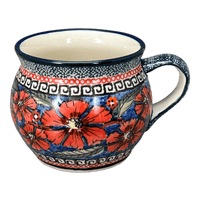 A picture of a Polish Pottery Zaklady 16 oz. Large Belly Mug (Exotic Reds) | Y910-ART150 as shown at PolishPotteryOutlet.com/products/zaklady-16-oz-belly-mug-exotic-reds-y910-art150