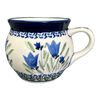 Polish Pottery Zaklady 16 oz. Large Belly Mug (Blue Tulips) | Y910-ART160 at PolishPotteryOutlet.com