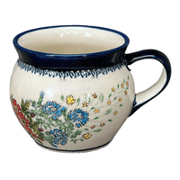A picture of a Polish Pottery Zaklady 16 oz. Large Belly Mug (Floral Crescent) | Y910-ART237 as shown at PolishPotteryOutlet.com/products/16-oz-large-belly-mug-fields-of-flowers-y910-art237