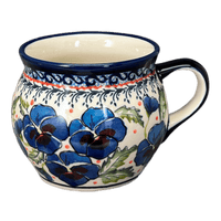 A picture of a Polish Pottery Zaklady 16 oz. Large Belly Mug (Pansies in Bloom) | Y910-ART277 as shown at PolishPotteryOutlet.com/products/zaklady-16-oz-belly-mug-pansies-in-bloom-y910-art277