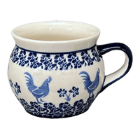 A picture of a Polish Pottery Zaklady 16 oz. Large Belly Mug (Rooster Blues) | Y910-D1149 as shown at PolishPotteryOutlet.com/products/16-oz-large-belly-mug-rooster-blues-y910-d1149