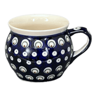 A picture of a Polish Pottery 16 oz. Large Belly Mug (Peacock Burst) | Y910-D487 as shown at PolishPotteryOutlet.com/products/zaklady-16-oz-belly-mug-peacock-burst-y910-d487