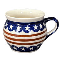 A picture of a Polish Pottery Zaklady 16 oz. Large Belly Mug (Stars & Stripes) | Y910-D81 as shown at PolishPotteryOutlet.com/products/zaklady-16-oz-belly-mug-stars-stripes-y910-d81