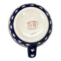 A picture of a Polish Pottery Zaklady 16 oz. Large Belly Mug (Stars & Stripes) | Y910-D81 as shown at PolishPotteryOutlet.com/products/zaklady-16-oz-belly-mug-stars-stripes-y910-d81