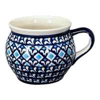 A picture of a Polish Pottery Zaklady 16 oz. Large Belly Mug (Mosaic Blues) | Y910-D910 as shown at PolishPotteryOutlet.com/products/zaklady-16-oz-belly-mug-mosaic-blues-y910-d910