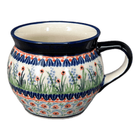 A picture of a Polish Pottery Zaklady 16 oz. Large Belly Mug (Lilac Garden) | Y910-DU155 as shown at PolishPotteryOutlet.com/products/zaklady-16-oz-belly-mug-lilac-garden-y910-du155