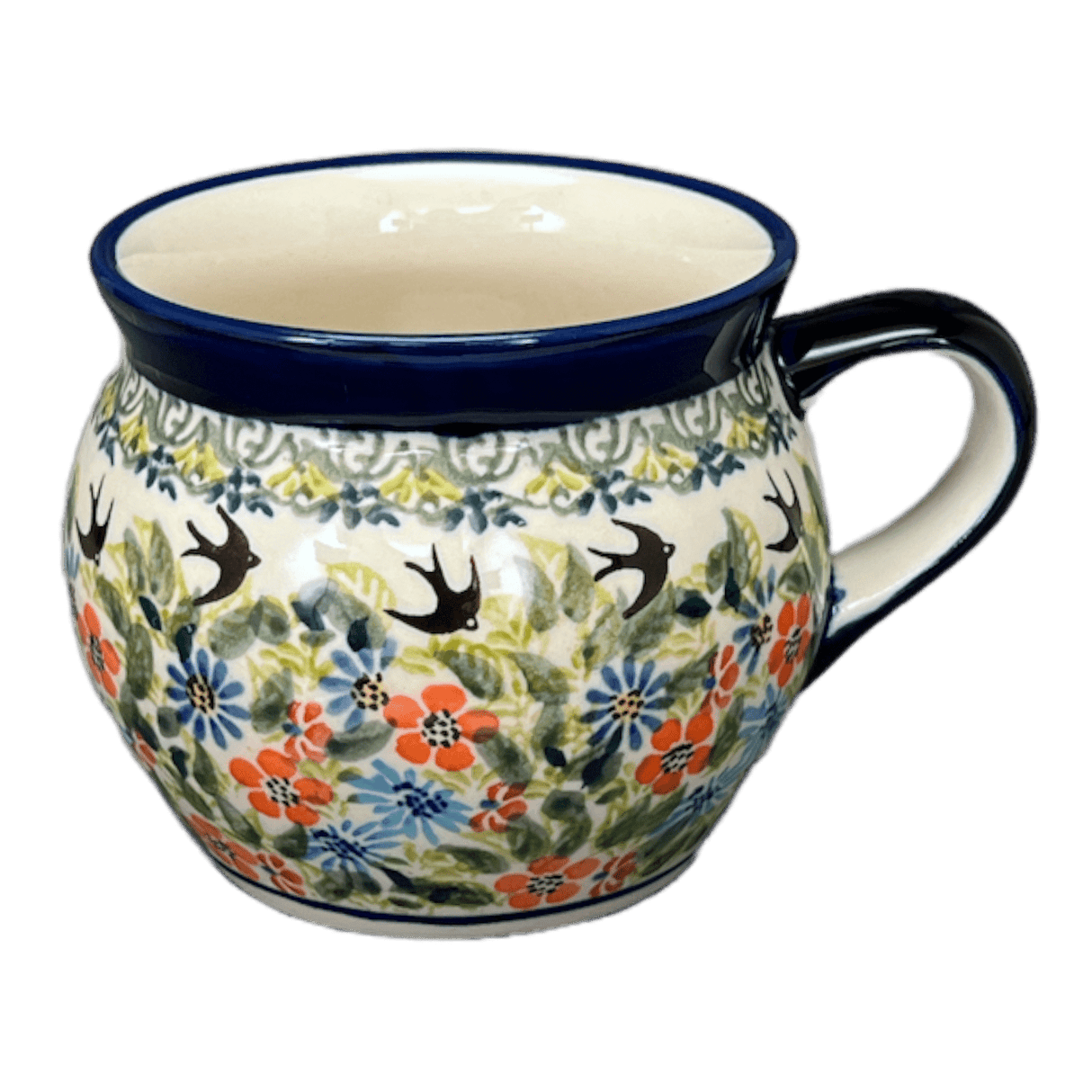 Mug, Belly Mug, 16 oz Large in "Floral Swallows" by Zaklady | Y910-DU182