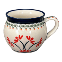 A picture of a Polish Pottery Zaklady 10 oz. Belly Mug (Scarlet Stitch) | Y911-A1158A as shown at PolishPotteryOutlet.com/products/zaklady-10-oz-belly-mug-scarlet-stich-y911-a1158a