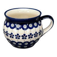 A picture of a Polish Pottery Zaklady 10 oz. Belly Mug (Petite Floral Peacock) | Y911-A166A as shown at PolishPotteryOutlet.com/products/10-oz-belly-mug-floral-peacock-y911-a166a