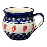 A picture of a Polish Pottery Zaklady 10 oz. Belly Mug (Strawberry Dot) | Y911-A310A as shown at PolishPotteryOutlet.com/products/zaklady-10-oz-belly-mug-strawberry-peacock-y911-a310a