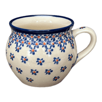 A picture of a Polish Pottery Zaklady 10 oz. Belly Mug (Falling Blue Daisies) | Y911-A882A as shown at PolishPotteryOutlet.com/products/10-oz-belly-mug-falling-blue-daisies-y911-a882a
