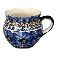 A picture of a Polish Pottery Zaklady 10 oz. Belly Mug (Bloomin' Sky) | Y911-ART148 as shown at PolishPotteryOutlet.com/products/zaklady-10-oz-belly-mug-blue-bouquet-in-mosaic-y911-art148