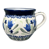 Polish Pottery Zaklady 10 oz. Belly Mug (Blue Tulips) | Y911-ART160 at PolishPotteryOutlet.com