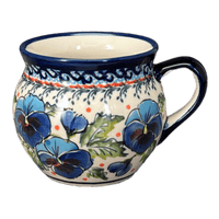 A picture of a Polish Pottery Zaklady 10 oz. Belly Mug (Pansies in Bloom) | Y911-ART277 as shown at PolishPotteryOutlet.com/products/zaklady-10-oz-belly-mug-pansies-in-bloom-y911-art277