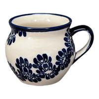 A picture of a Polish Pottery Zaklady 10 oz. Belly Mug (Blue Floral Vines) | Y911-D1210A as shown at PolishPotteryOutlet.com/products/zaklady-10-oz-belly-mug-blue-floral-vines-y911-d1210a