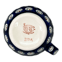 A picture of a Polish Pottery Zaklady 10 oz. Belly Mug (Peacock Burst) | Y911-D487 as shown at PolishPotteryOutlet.com/products/zaklady-10-oz-belly-mug-peacock-burst-y911-d487